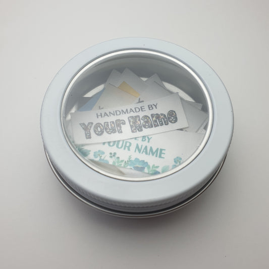 #26 - MIXED LOT PERSONALISED LABELS IN GIFT TIN