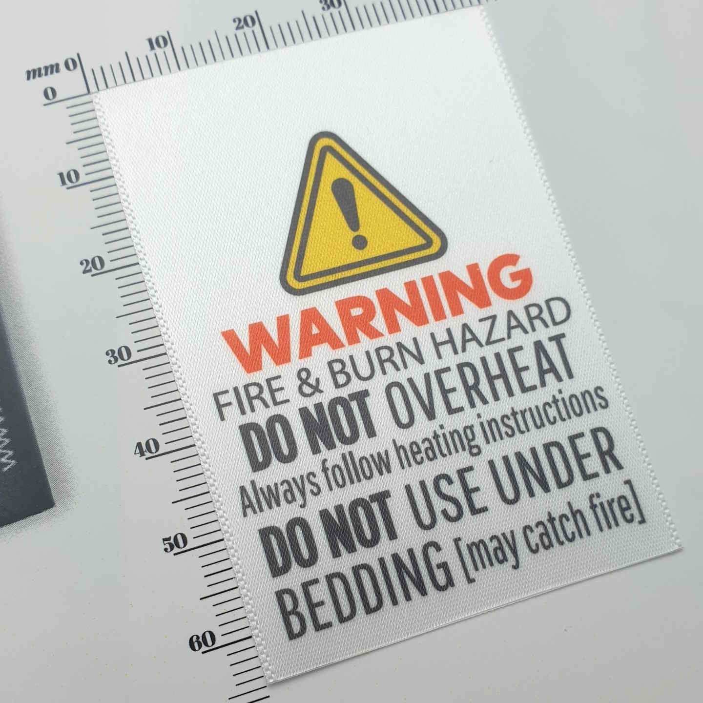 MICROWAVABLE HEAT PACK SAFTEY WARNING LABELS - PRINTED SATIN OR TAFFET ...