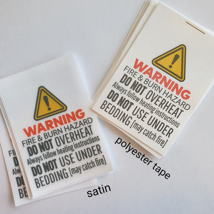 WARNING FIRE & BURN HAZARD FOR MICROWAVABLE WHEAT HEAT BAGS / Permanent printed