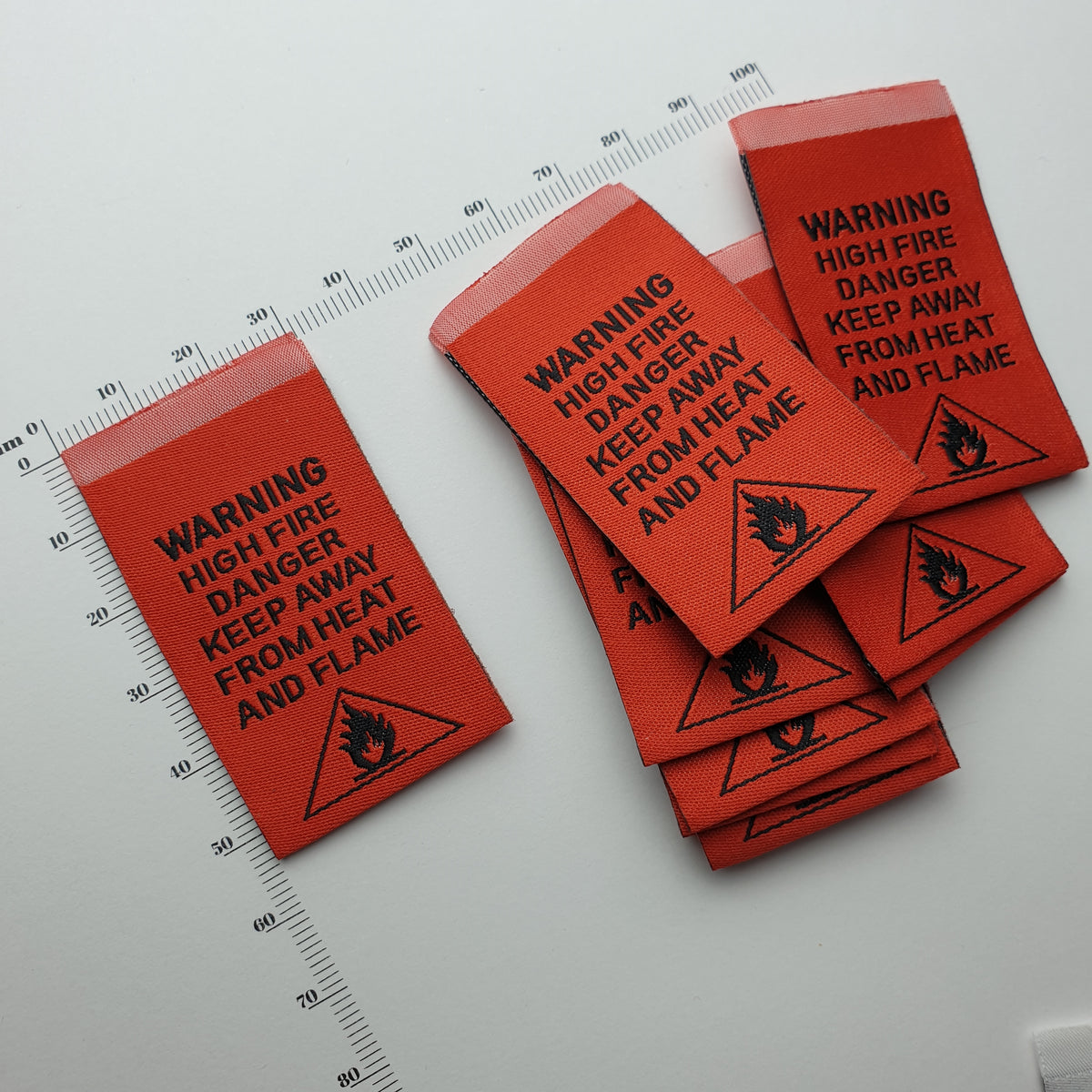 Warning Fire Labels WARNING - HIGH FIRE DANGER - KEEP AWAY FROM HEAT AND FLAME - WOVEN LAB ...