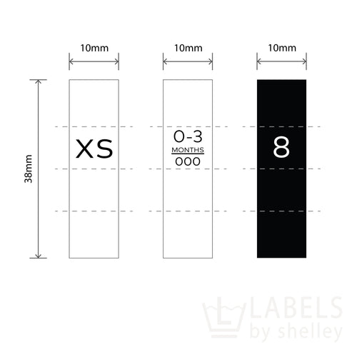 SATIN SIZE LABELS [WHITE or BLACK] - Labels by Shelley