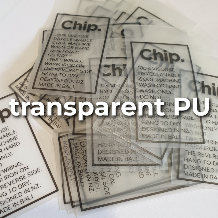 TPU - Transparent swimwear tape / 35mm (only width available in this material) / a) SHORT - Labels use between 0 to 44mm of material per label