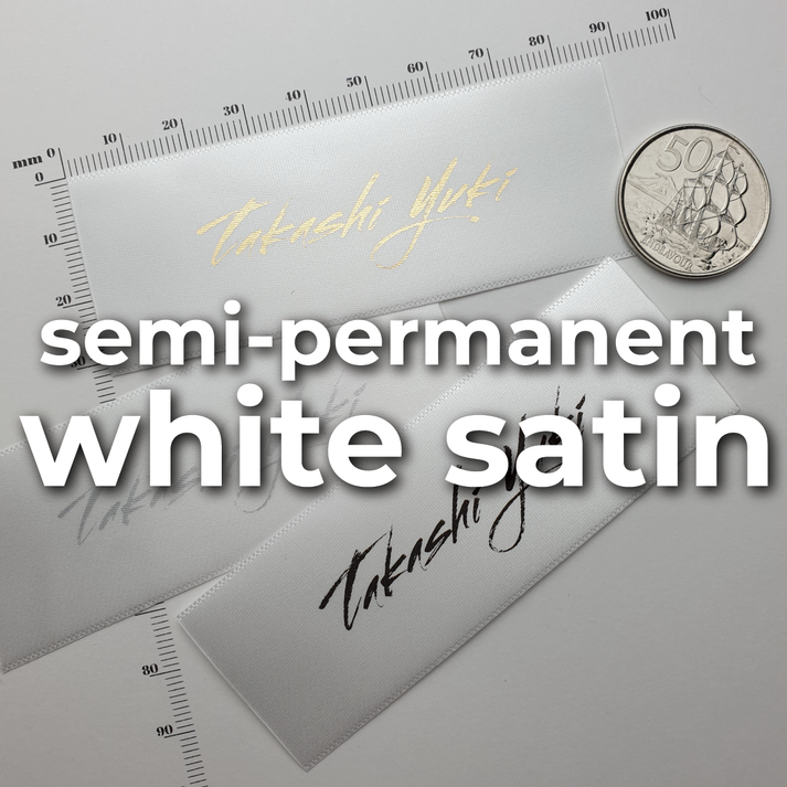 WS - White satin (semi-permanent print) / Same width as previously ordered / a) SHORT - Labels use between 0 to 44mm of material per label